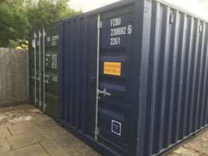 A new shipping container in blue which was delivered to a customer in Saffron Walden