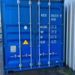 Front view of shipping container in blue