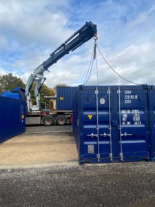20ft unit being offloaded by HIAB crane at self storage site