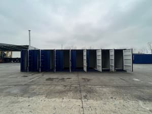 A row of multidoor containers with doors open