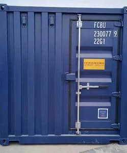 A front view of a tri door container