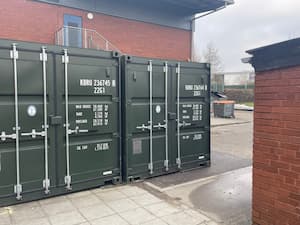 Shipping containers in a school playground