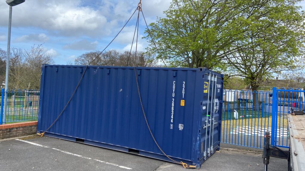 Shipping container in a playground
