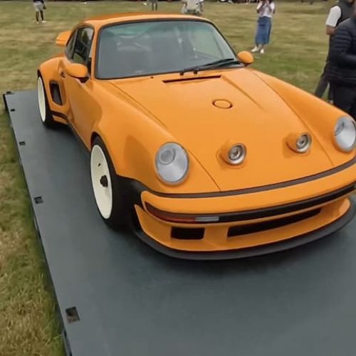 classic car on a platform container