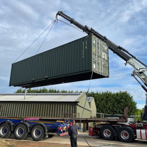 40ft high cube container being delivered on a crane